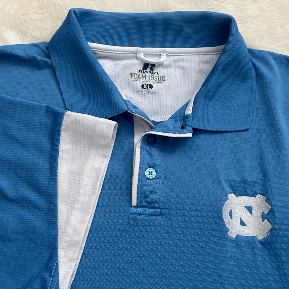 UNC Tar Heels Polo Shirt Mens XL Extra Large‎ Blue Russell NCAA North Carolina